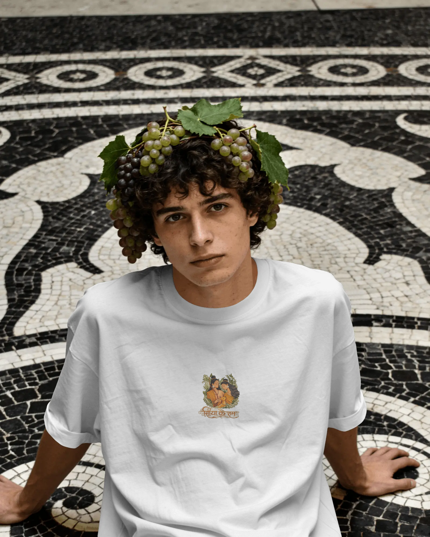 Siya Ke Ram Embroidered Graphic T-Shirt | Lord Ram & Sita Divine Art Tee