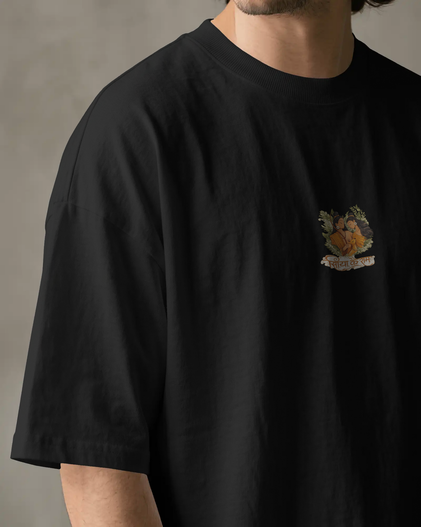 Siya Ke Ram Embroidered Graphic T-Shirt | Lord Ram & Sita Divine Art Tee