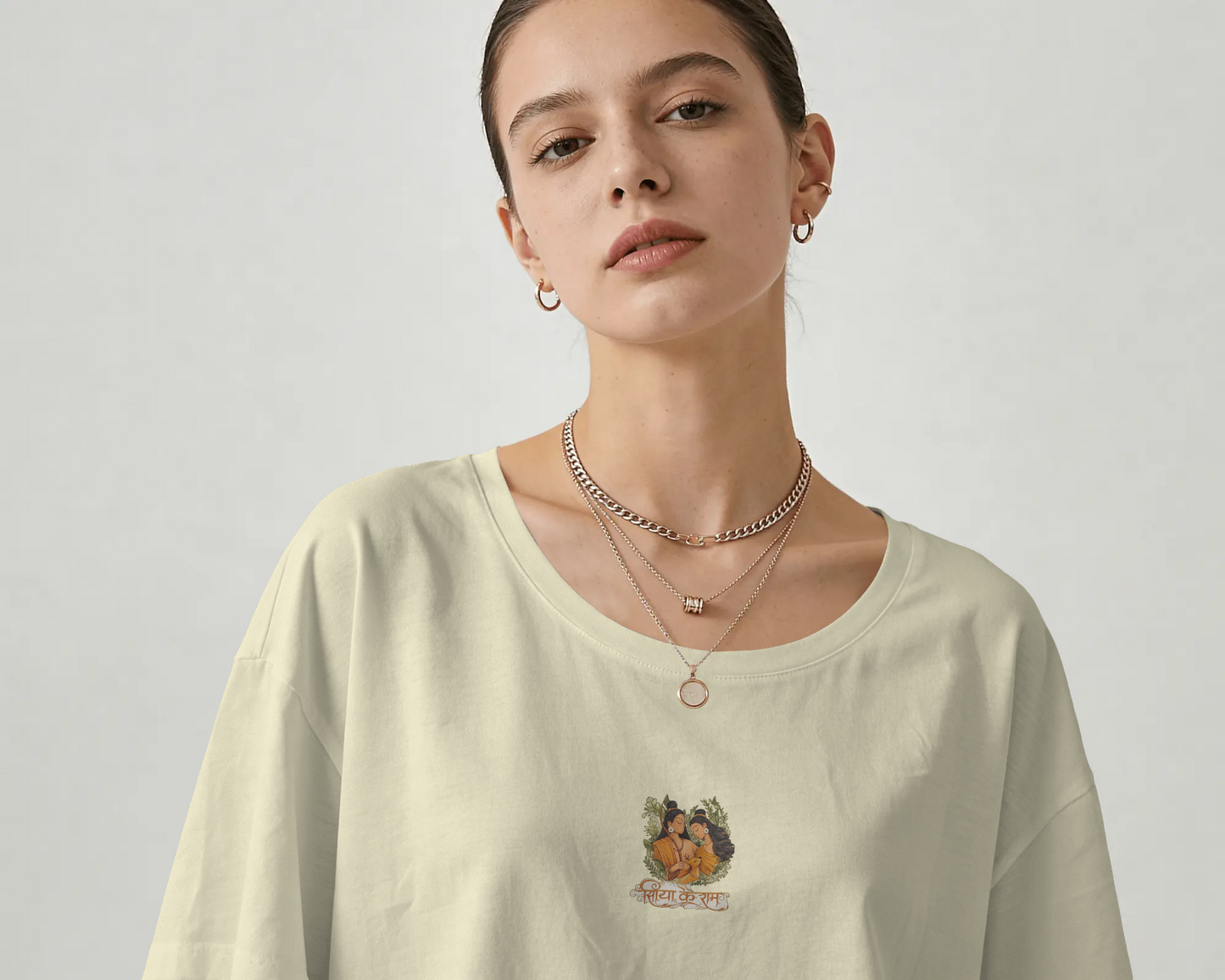 Siya Ke Ram Embroidered Graphic T-Shirt | Lord Ram & Sita Divine Art Tee