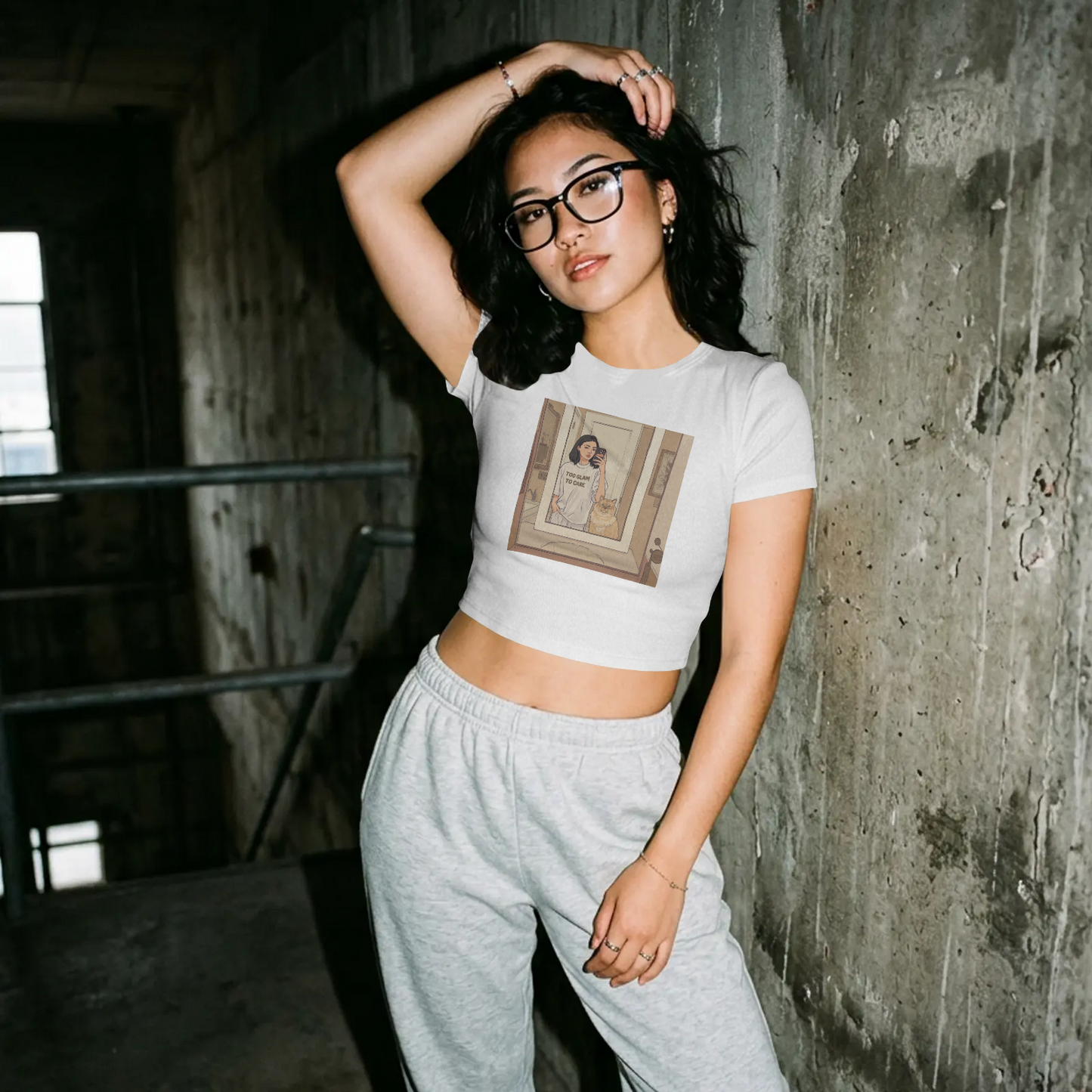 DRIPRA™ |Mirror Selfie Cat Girl Graphic Crop Top