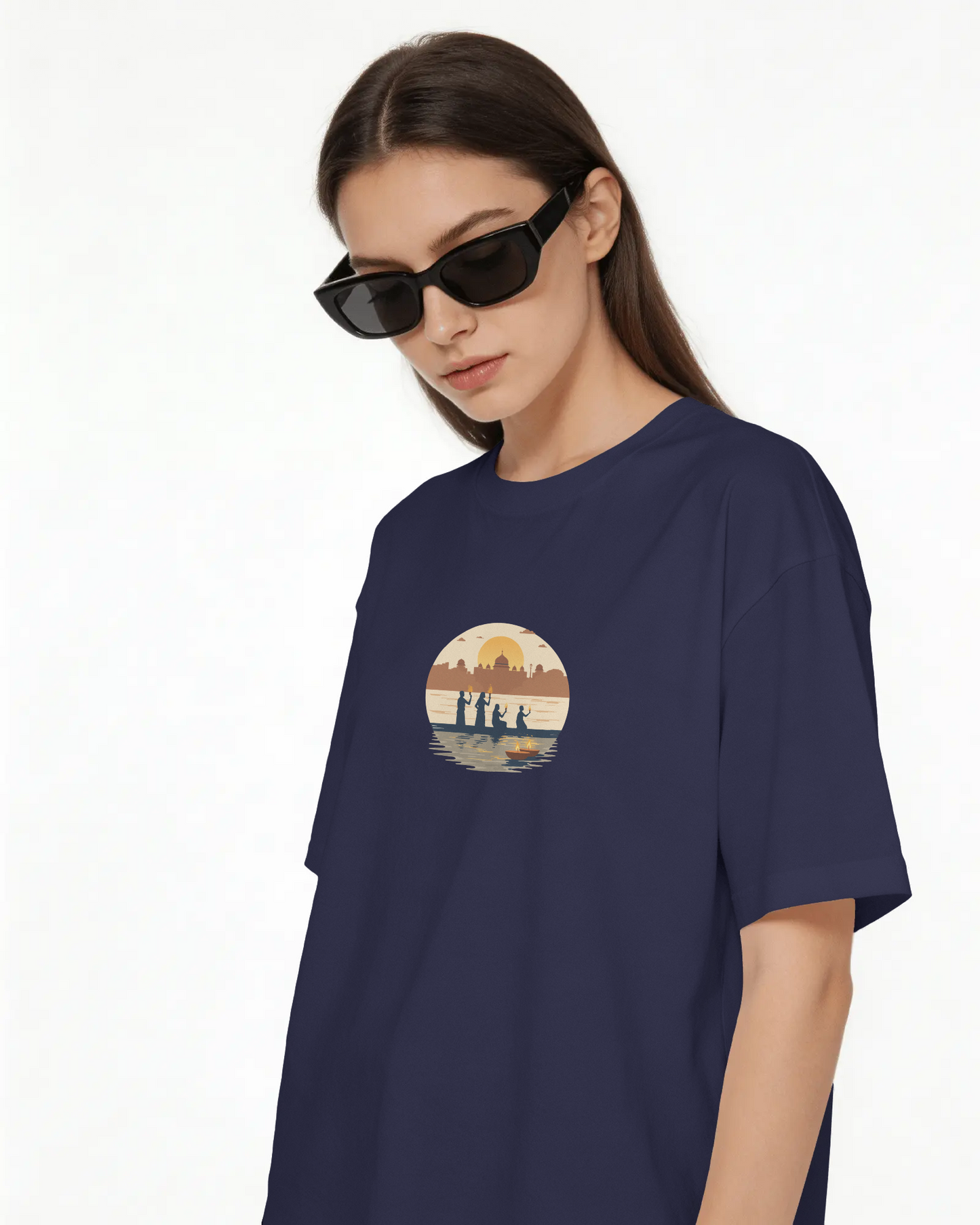 DRIPRA™ |Sacred Ganga Aarti Minimal Art T-Shirt
