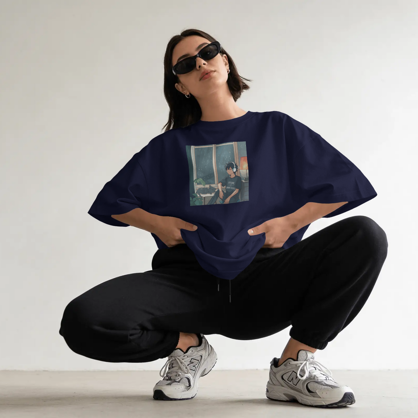 DRIPRA™ |Rainy Night Lo-Fi Anime Oversized T-Shirt