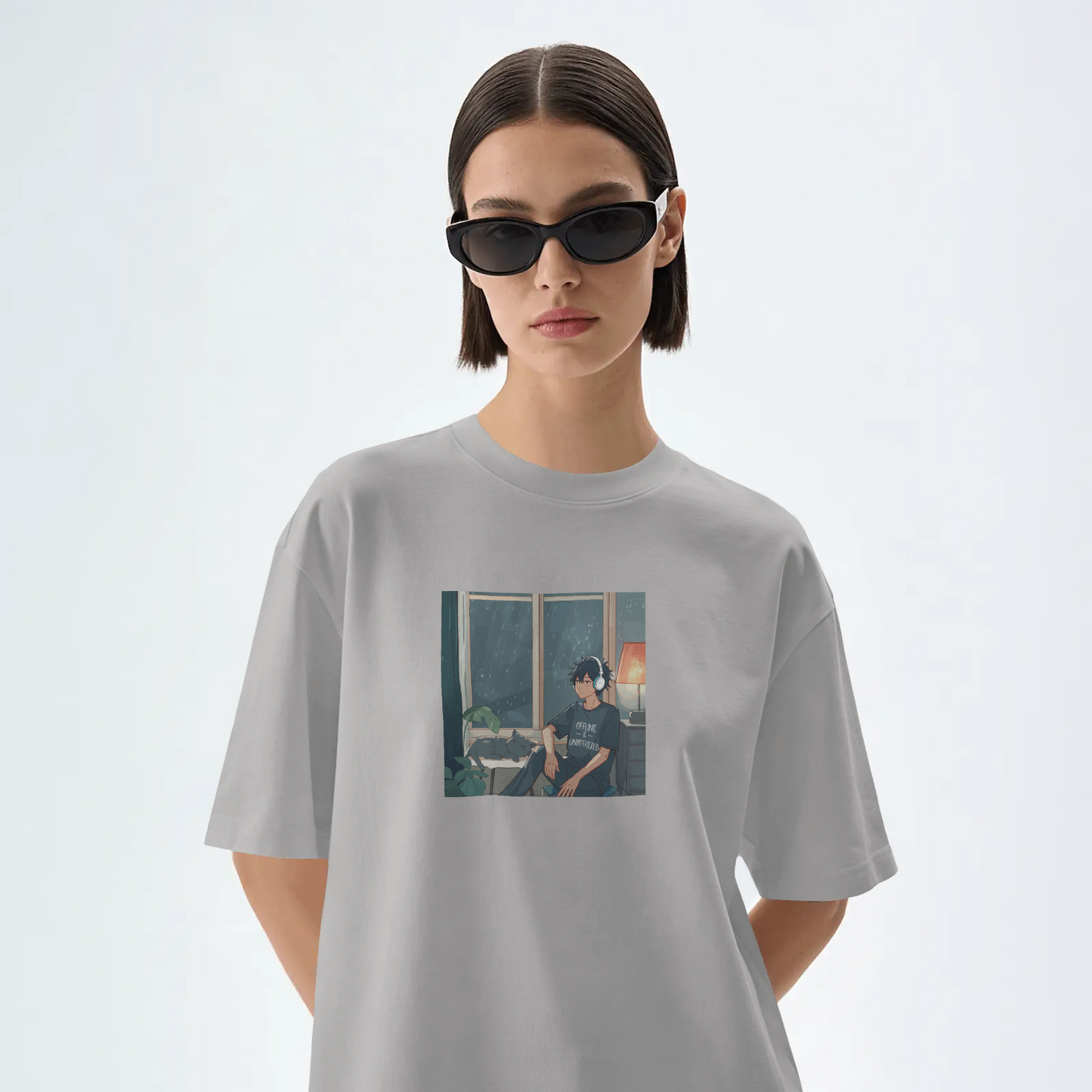 DRIPRA™ |Rainy Night Lo-Fi Anime Oversized T-Shirt