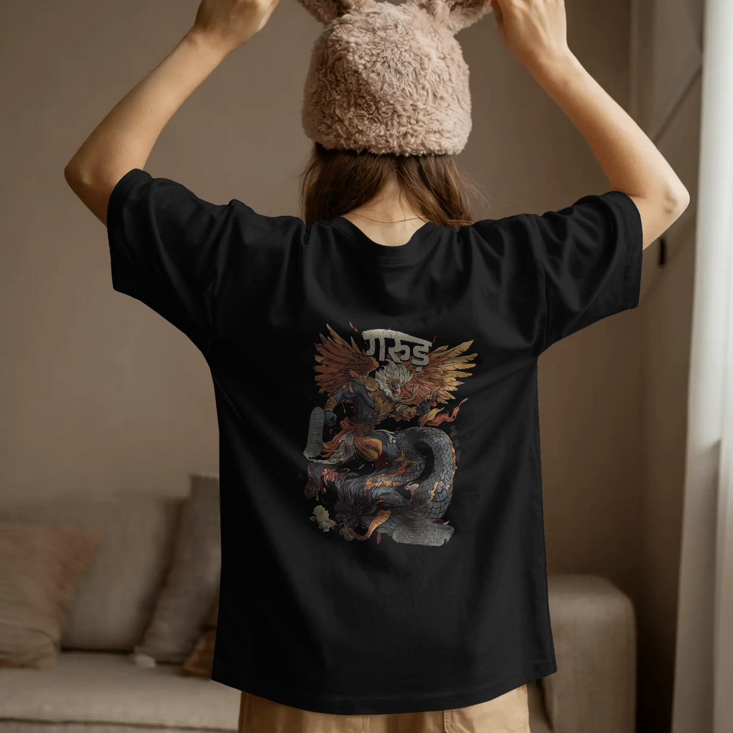 Garud – The Serpent Slayer | Mythic Warrior Graphic Oversized T-Shirt