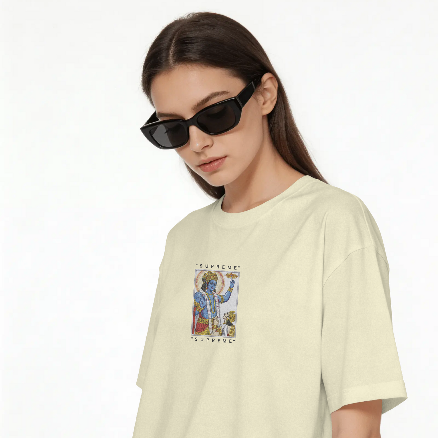 Supreme Lord Krishna Embroidered Graphic T-Shirt | Divine Vishnu Blessing Tee