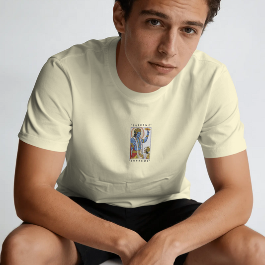 Supreme Lord Krishna Embroidered Graphic T-Shirt | Divine Vishnu Blessing Tee
