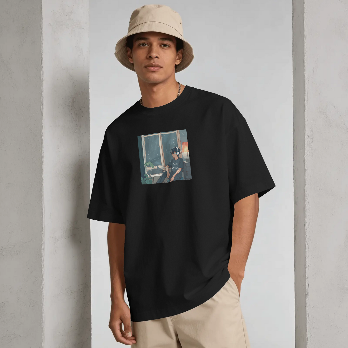 DRIPRA™ |Rainy Night Lo-Fi Anime Oversized T-Shirt