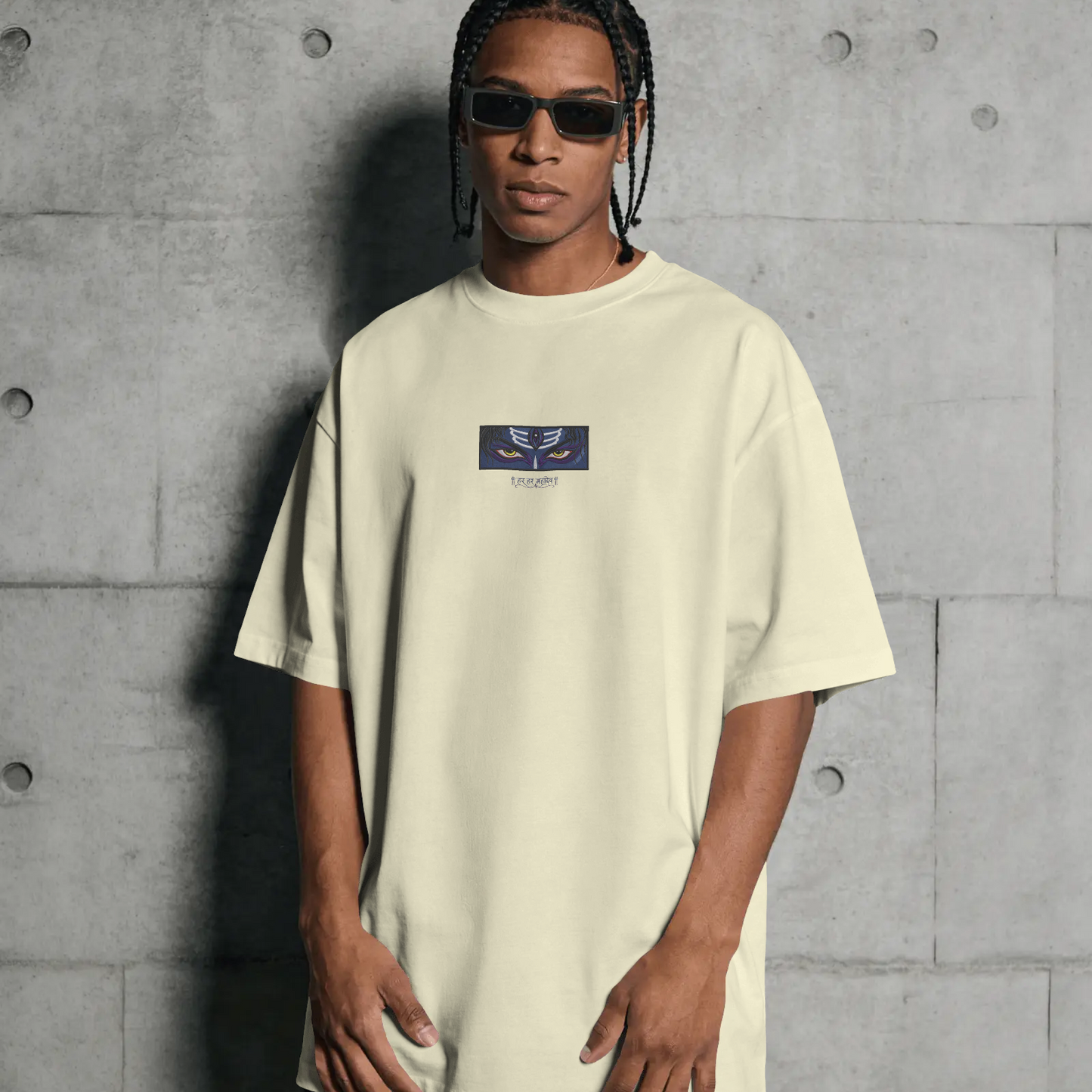 Har Har Mahadev Embroidered Eyes T-Shirt | Divine Shiva Graphic Tee