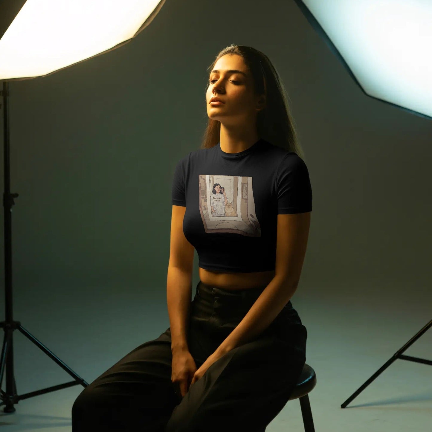 DRIPRA™ |Mirror Selfie Cat Girl Graphic Crop Top