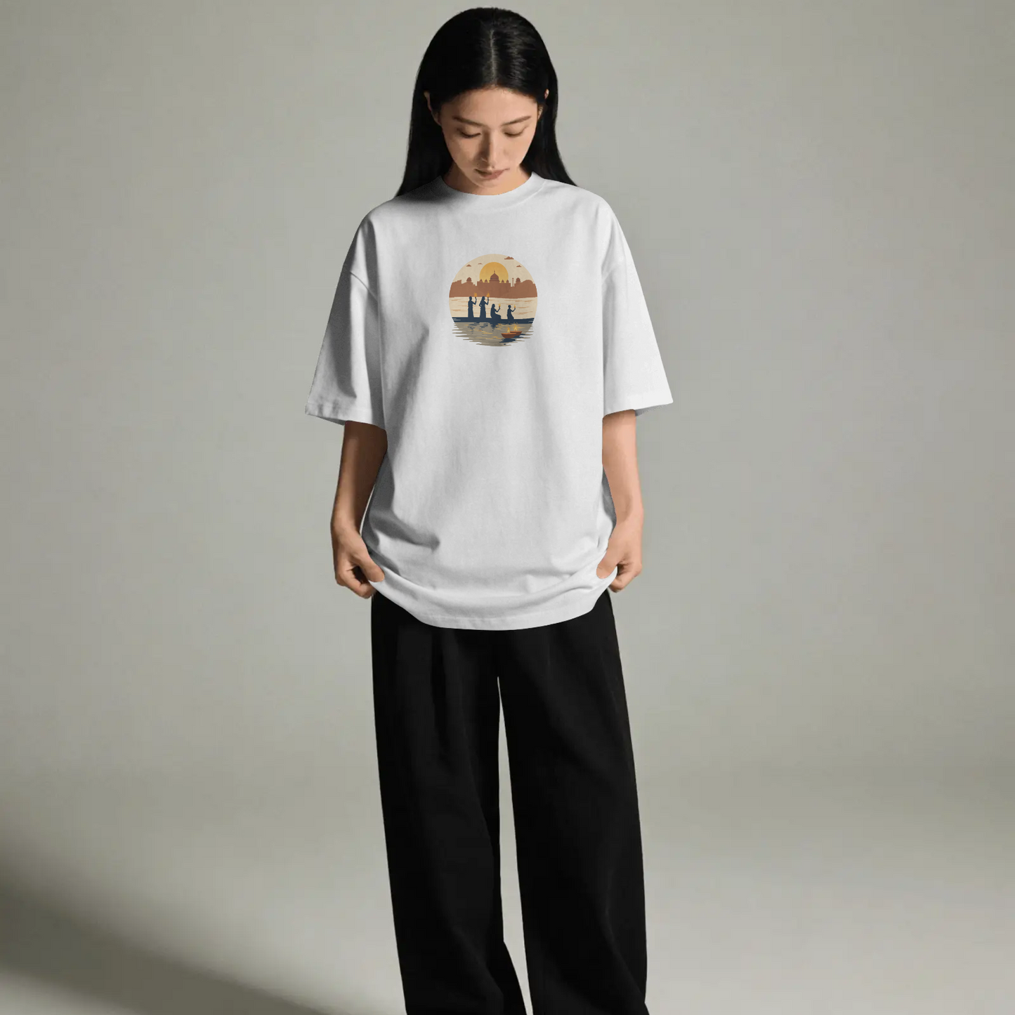 DRIPRA™ |Sacred Ganga Aarti Minimal Art T-Shirt