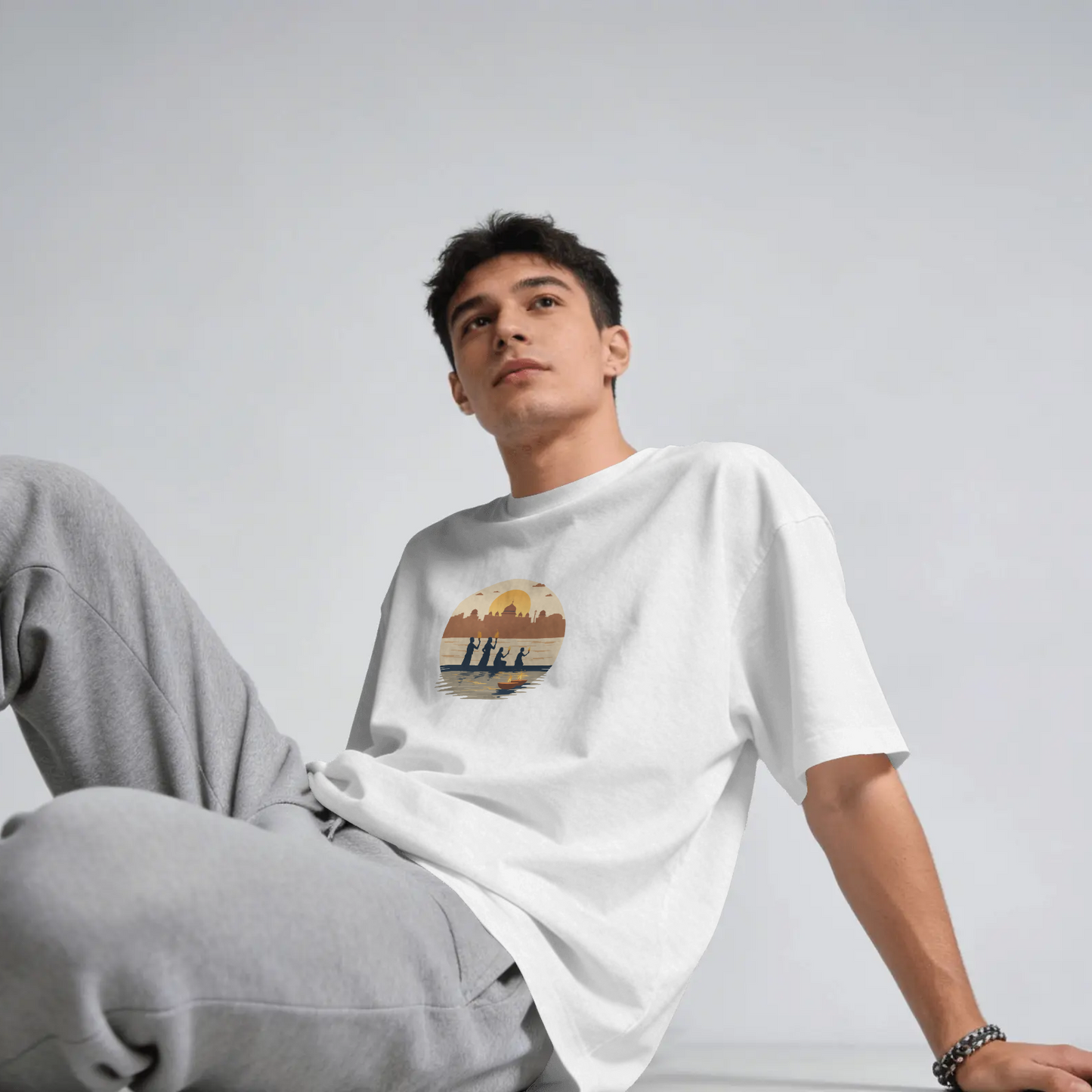 DRIPRA™ |Sacred Ganga Aarti Minimal Art T-Shirt