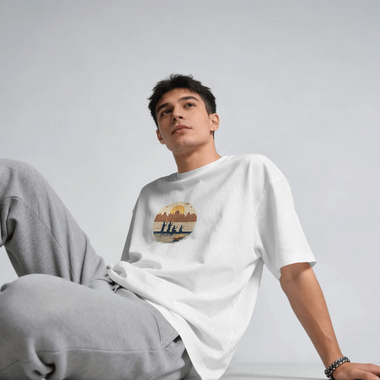 DRIPRA™ |Sacred Ganga Aarti Minimal Art T-Shirt