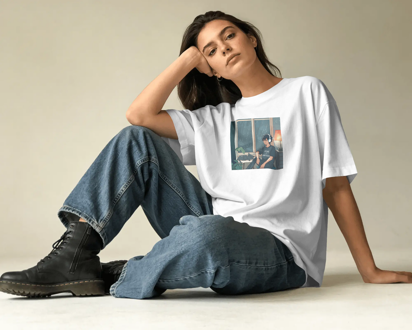 DRIPRA™ |Rainy Night Lo-Fi Anime Oversized T-Shirt
