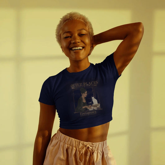 DRIPRA™ |Quiet Places & Tiny Paws Vintage Cat Graphic Crop Tee