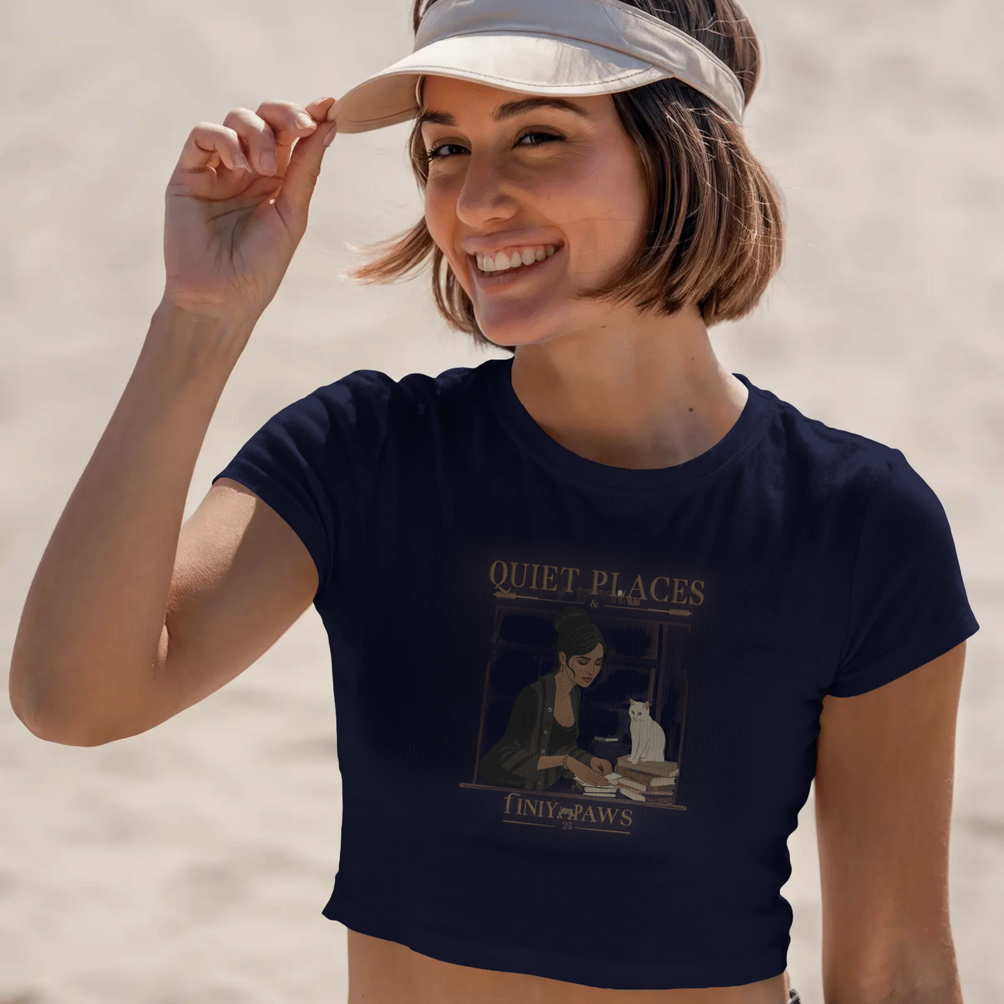 DRIPRA™ |Quiet Places & Tiny Paws Vintage Cat Graphic Crop Tee