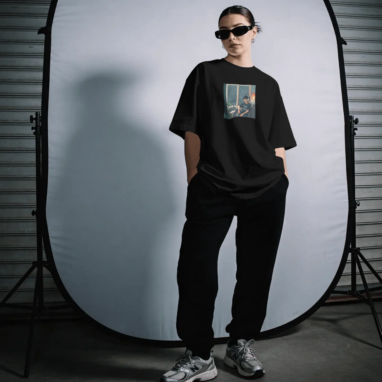 DRIPRA™ |Rainy Night Lo-Fi Anime Oversized T-Shirt