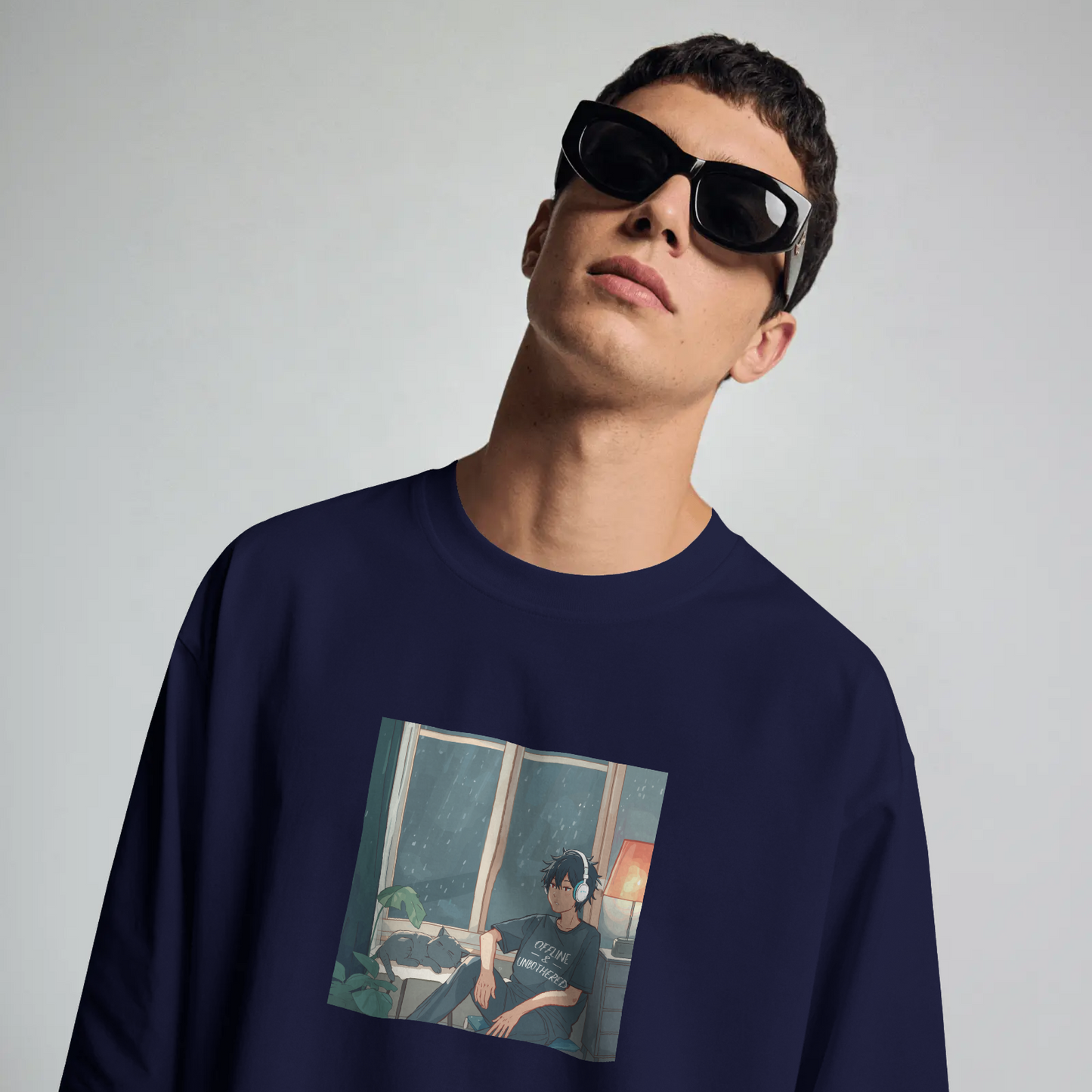 DRIPRA™ |Rainy Night Lo-Fi Anime Oversized T-Shirt