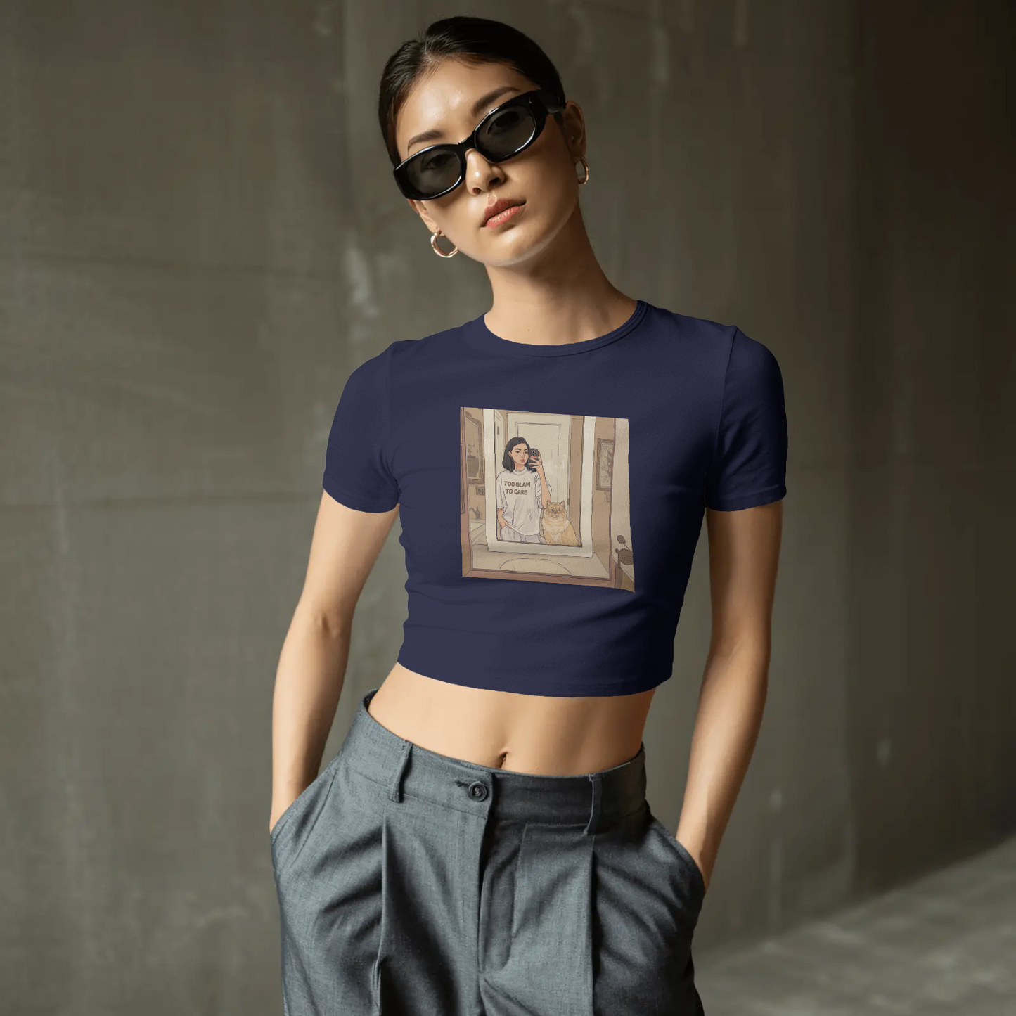 DRIPRA™ |Mirror Selfie Cat Girl Graphic Crop Top